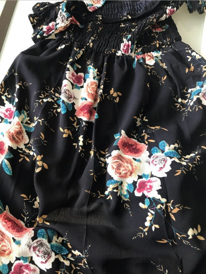 Boho style long dress women Off shoulder beach summer dresses featuring floral print fabric.