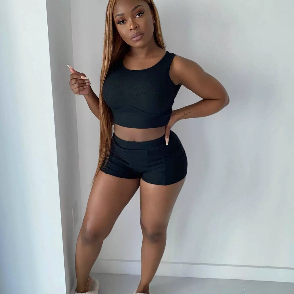 Stylish Solid-Color Ribbed Two-Piece Set