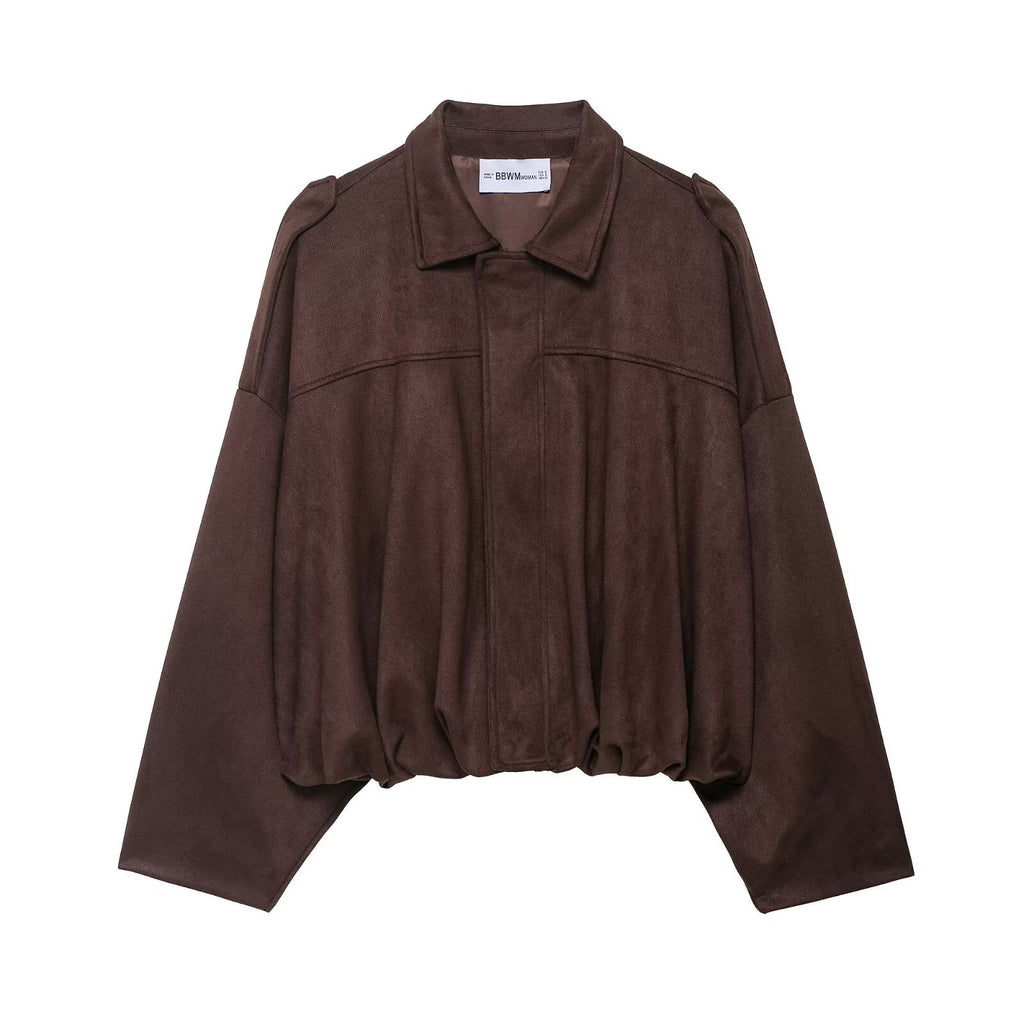 Suede Textured Aviator Long Sleeve Jacket