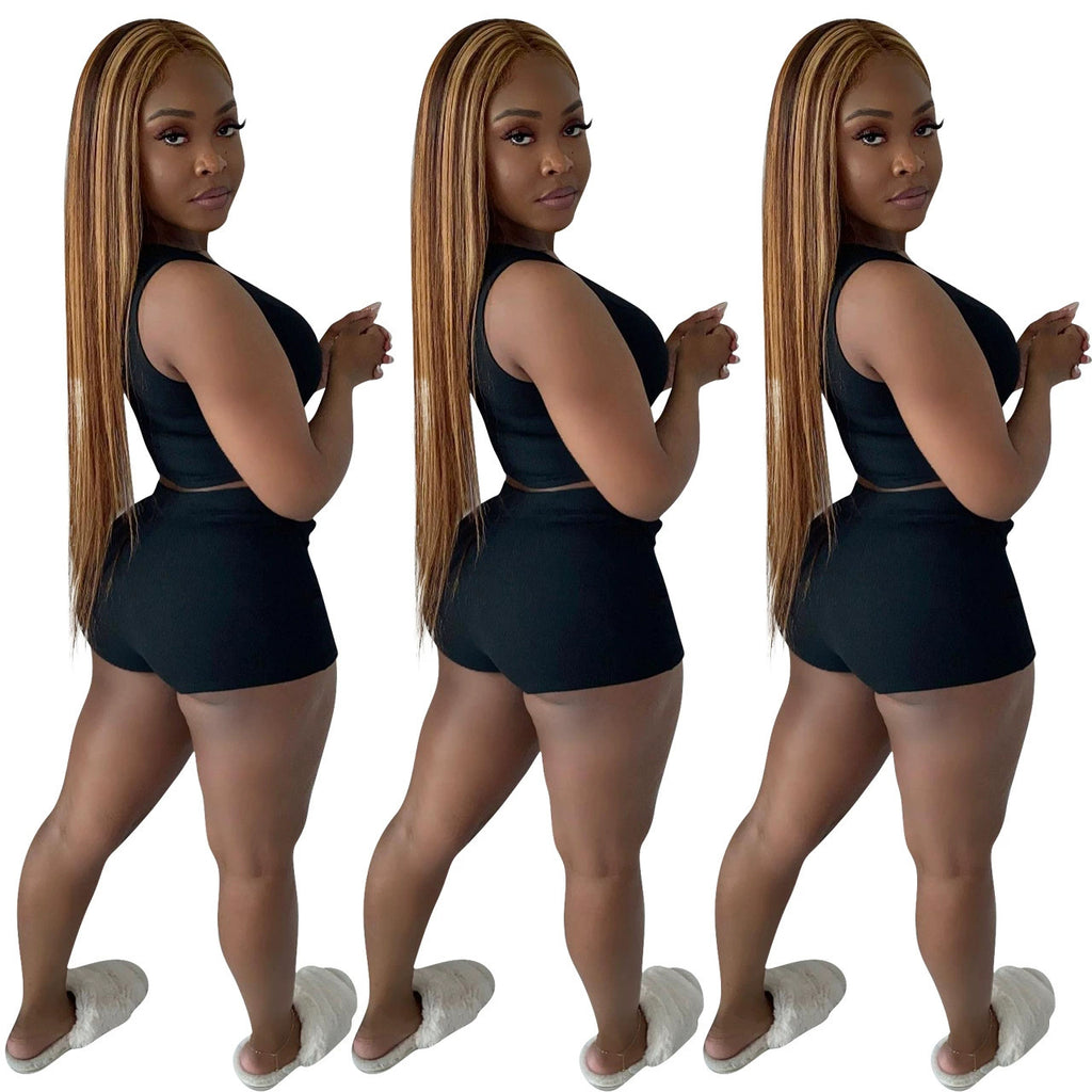 Stylish Solid-Color Ribbed Two-Piece Set