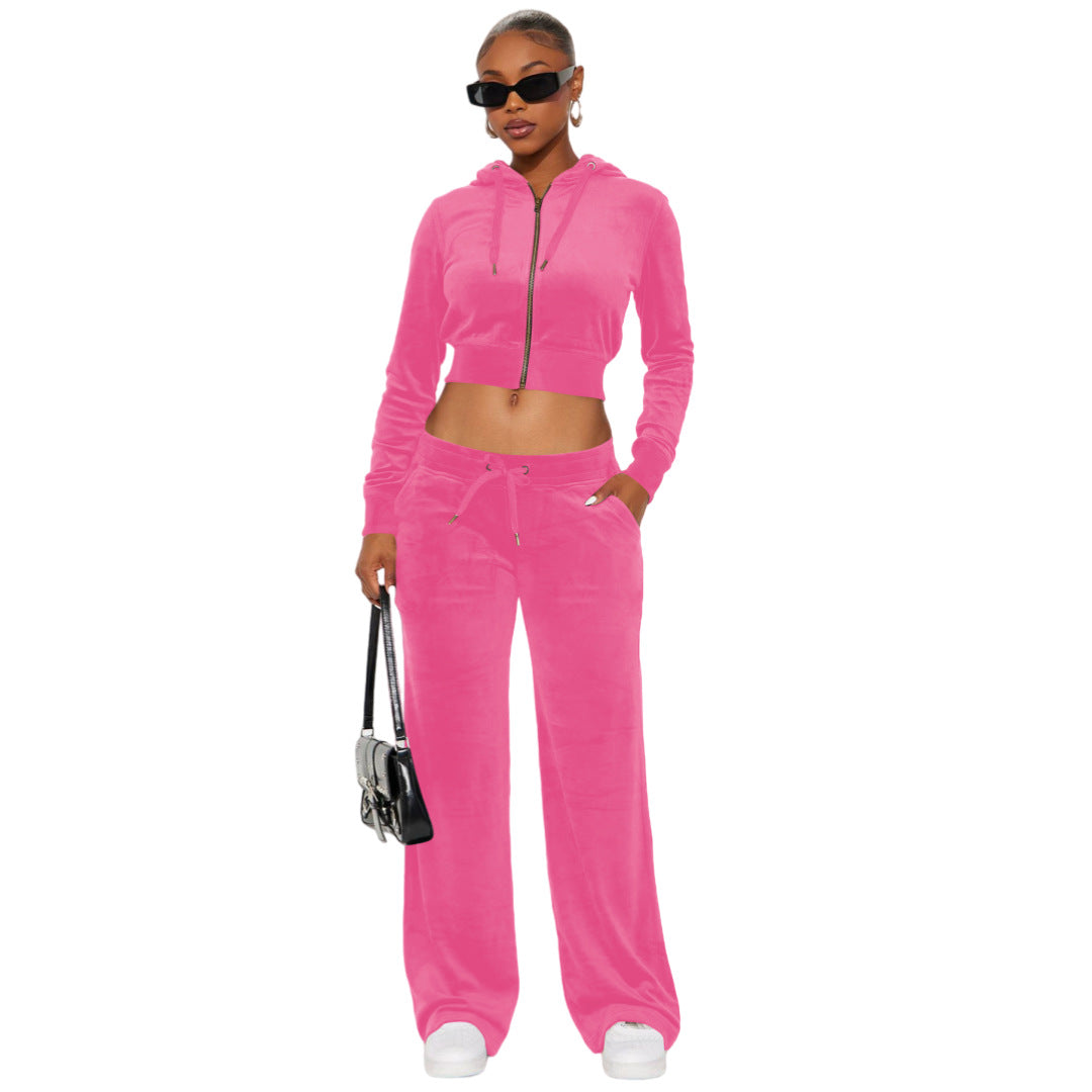 Hooded Midriff-baring Wide-leg Two-piece Set