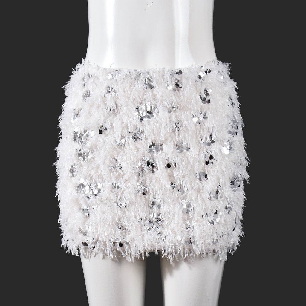 Ins-style Beaded Fluffy Sexy Low-rise Skirt For Women