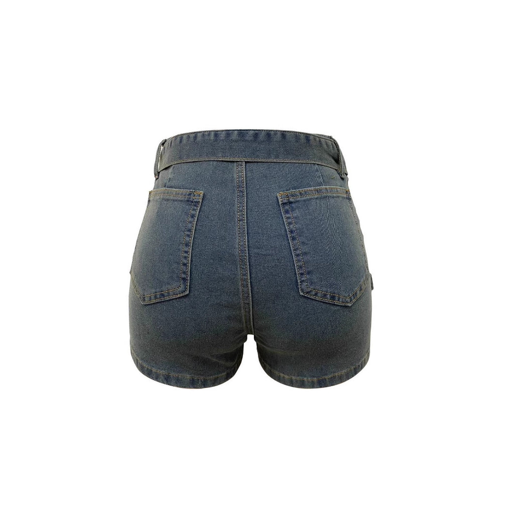 Retro Asymmetrical-hem Fashionably Designed Washed Denim Shorts