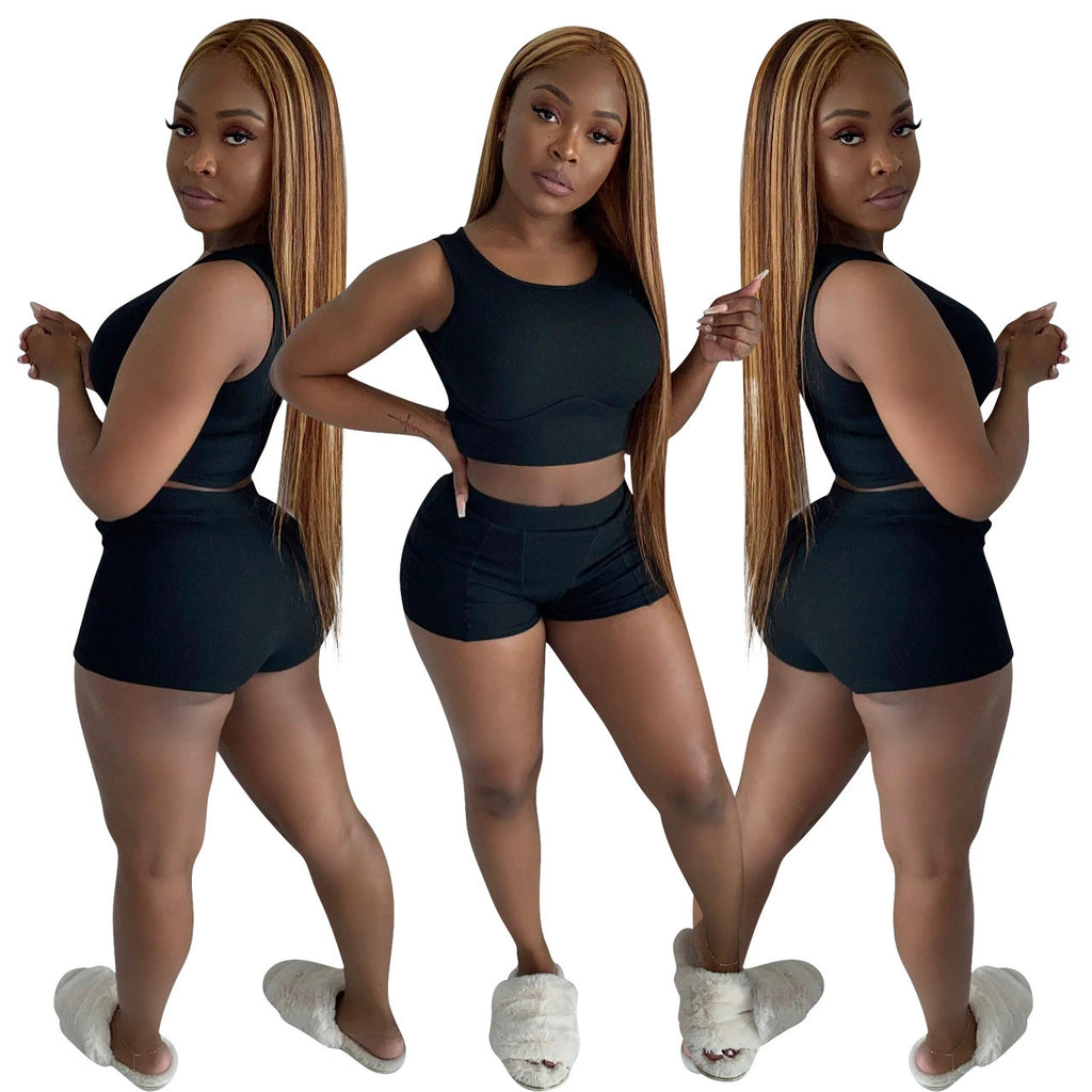 Stylish Solid-Color Ribbed Two-Piece Set