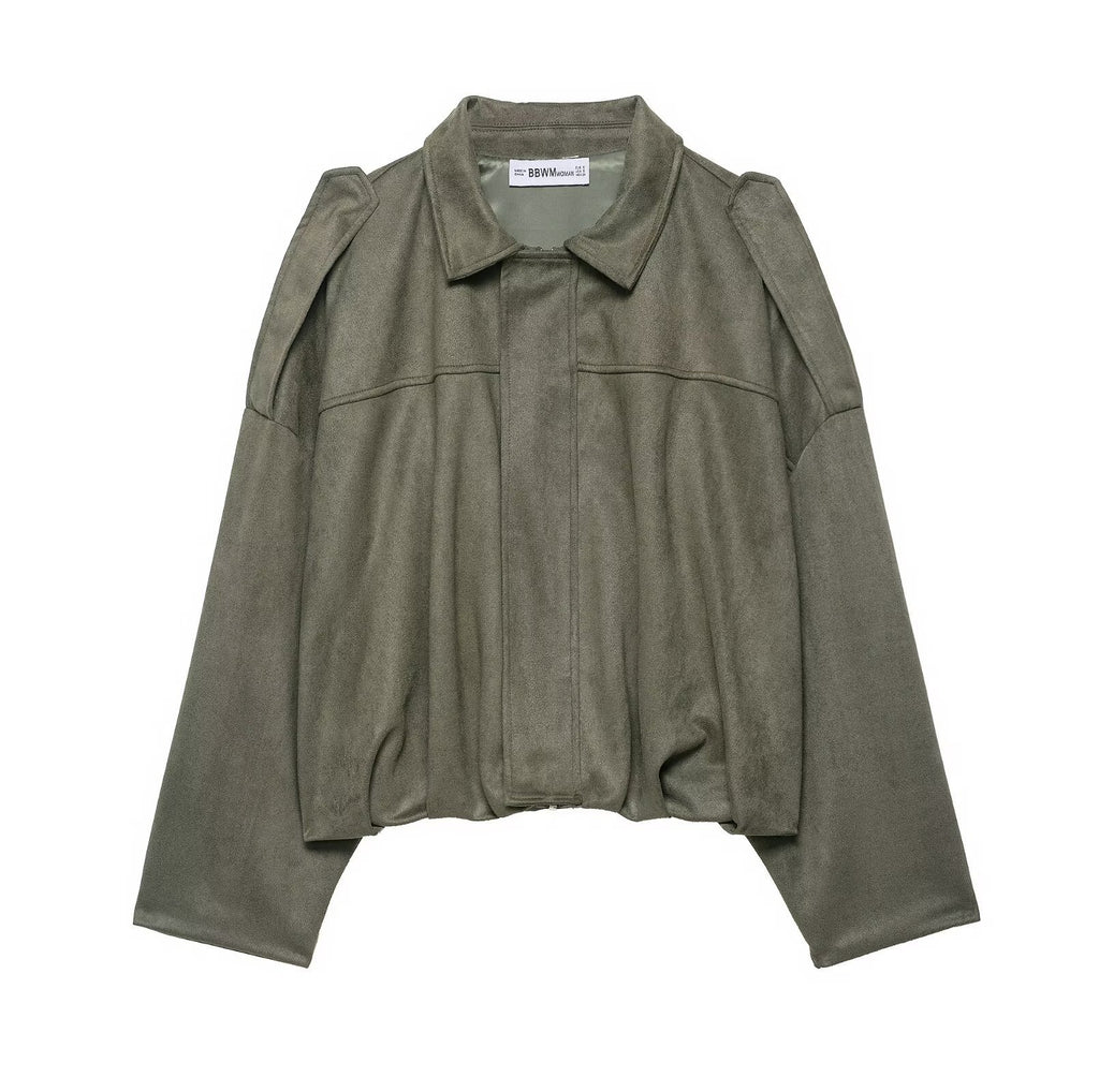 Suede Textured Aviator Long Sleeve Jacket